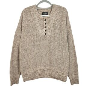REDHEAD Heavyweight Knit Fisherman Henley Sweater Mens 2XL Tan Pullover